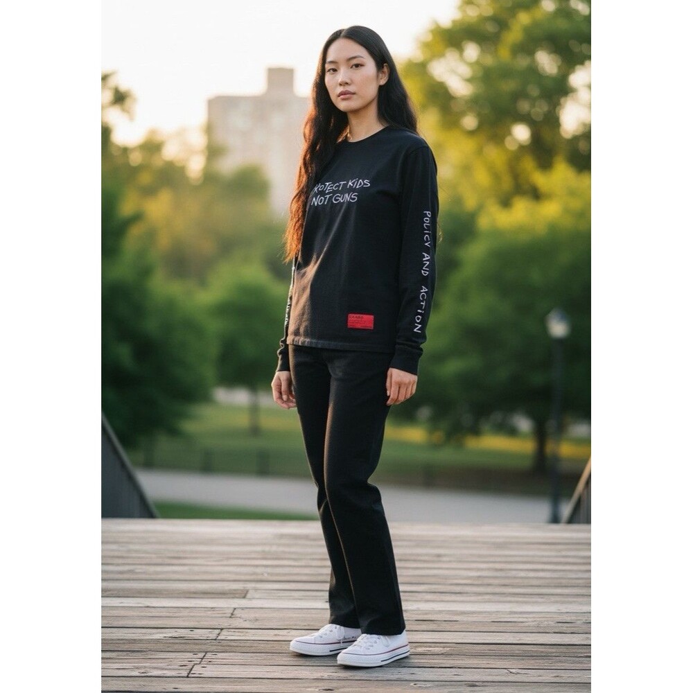 CHNGE Protect Kids Not Guns Long Sleeve Graphic Tee Organic Cotton Size Small